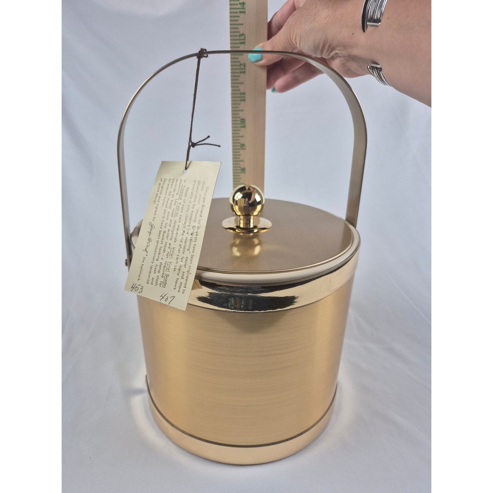 Georges Briard Vintage Gold Ice Bucket 3 Qt NOS NIB MCM Barware Insulated Gift